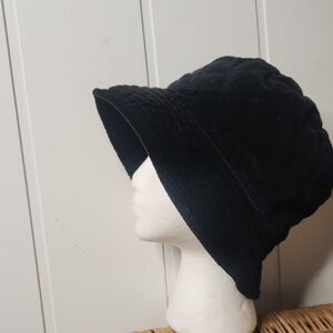 Classic Eastern Black Quilted Velvet Bucket Hat. Dark Academia Winter Hat